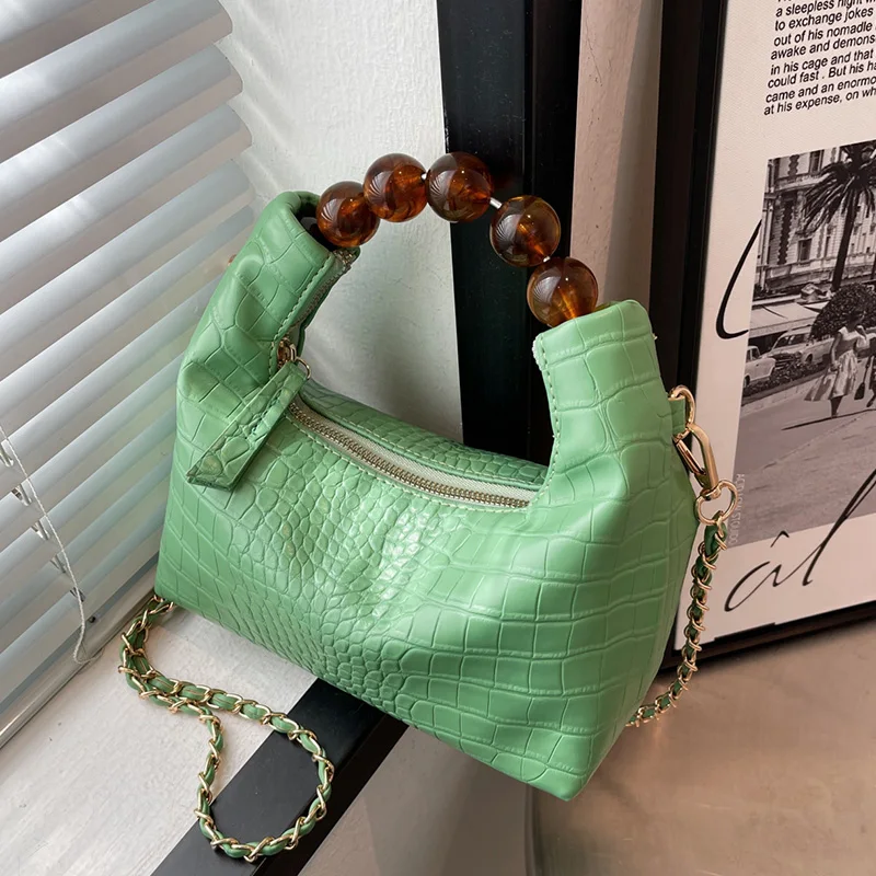 

Crocodile Women's Shoulder Bag Retro Beaded Tote Bag 2022 Fashion High Quality Soft Leather Ladies Handbags Crossbody Travel Bag
