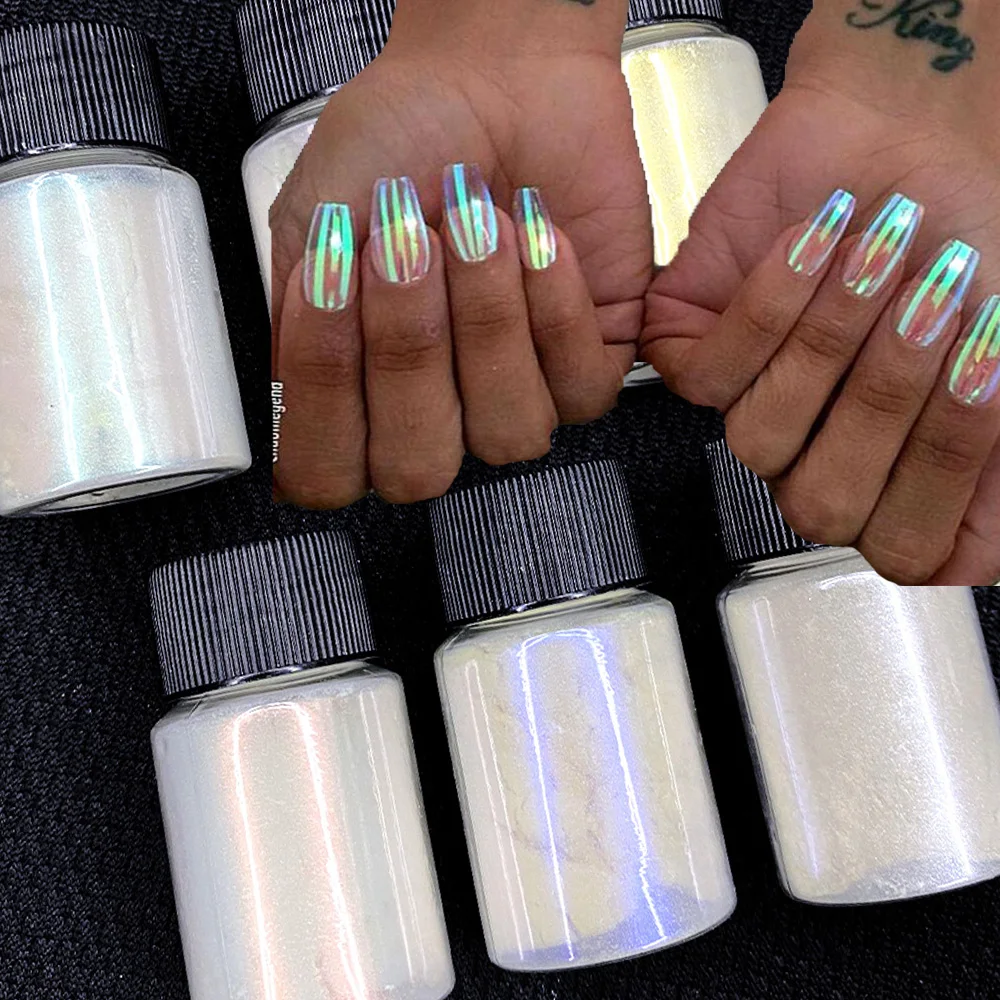 

1PC Chrome Nail Powder Pigment Pearl Mirror White Nail Art Glitter 10G Bottle *50 Colors Chrome Powders & Pigments Chrome powder