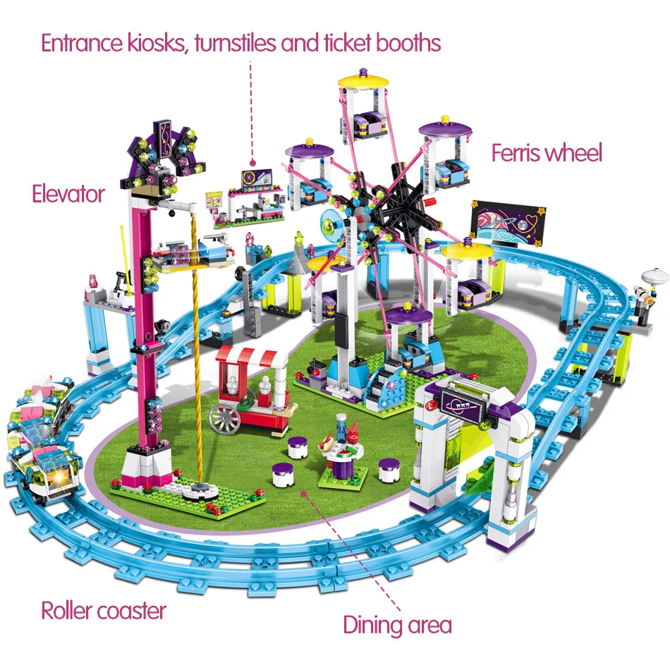 

Friends Amusement Park Bricks Roller Coaster Building Blocks Compatible 41130 Figures Model Hobbies Toys For Children Girls