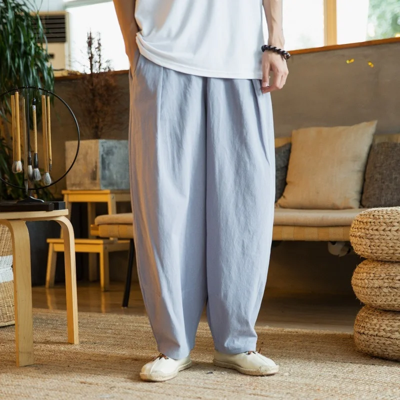 

New Cotton Linen Men's Casual Chinese Style Linen Long Pants Mens Clothing Fashion Baggy Pants Men Fashion Loose and Comfortable