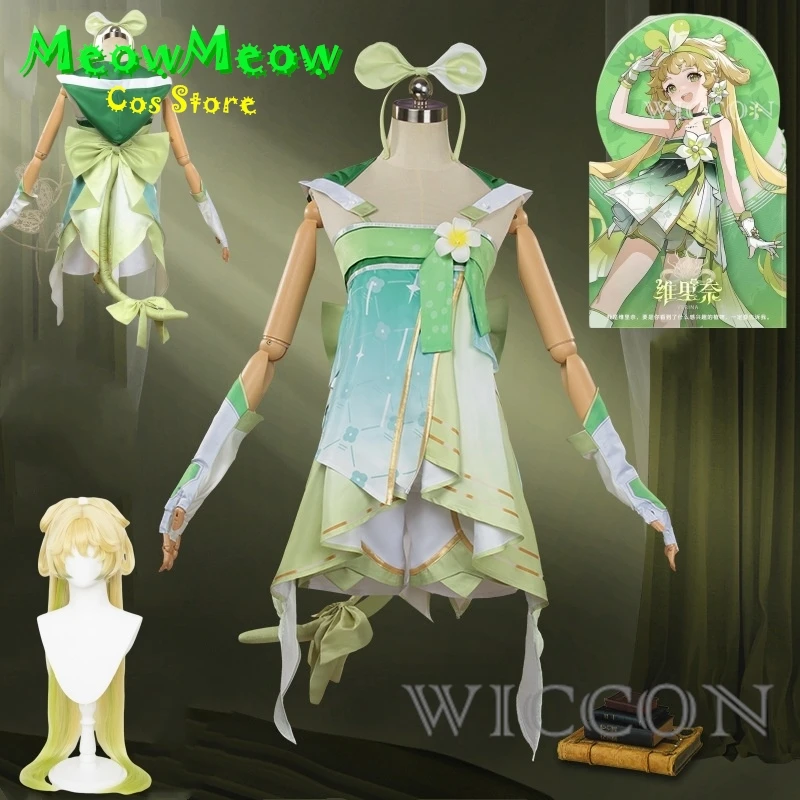 Wuthering волны Verina косплей костюм парик платье серьги перчатка для ног натуральные