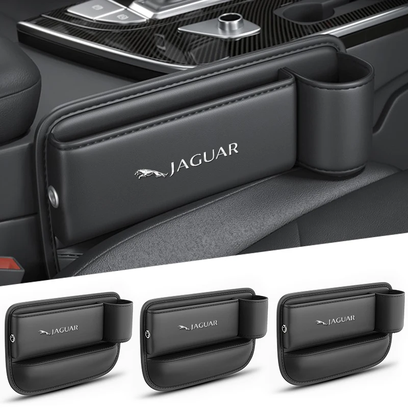 

Car Seat Crevice Storage Leather Car Seat Gap Filler Organizer with Cup Holder for Jaguar XF XJ XFR XKR S-Type F-Type X-Type