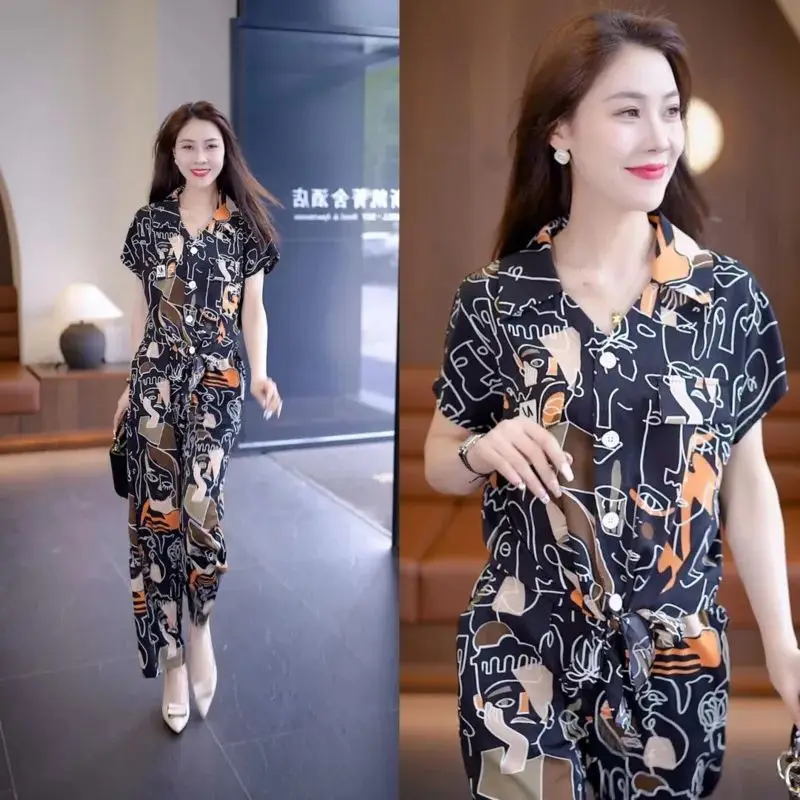 Женский модный костюм летняя новая повседневная трендовая шифоновая свободная и