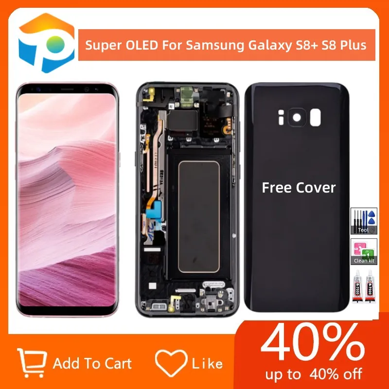Original AMOLED Replacement Compatible For Samsung Galaxy S8+ S8 Plus OLED LCD Display Touch Screen Assembly with Repair Tools