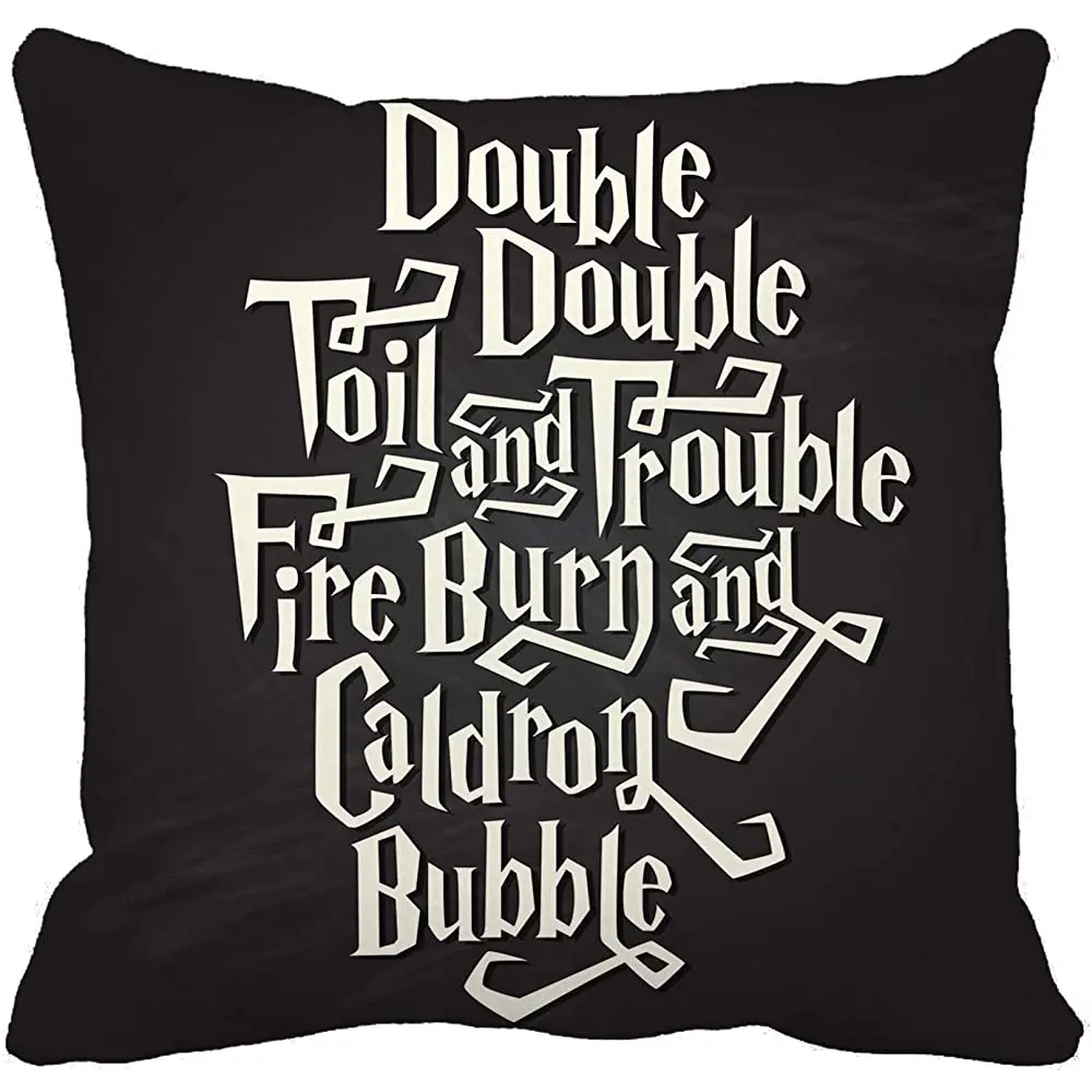 

Awowee Throw Pillow Cover Trouble Double Halloween Spell on Black Chalkboard Toil Quote 20x20 Inches Pillowcase Home