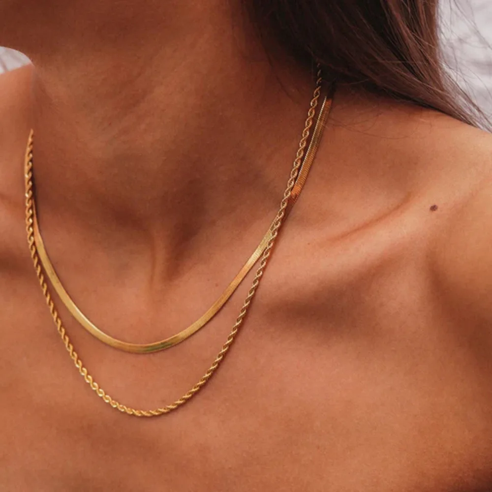 

Unisex Snake Women's Necklaces Choker Stainless Steel Herringbone Gold Color Chain Necklace for Women Vintage Jewelry