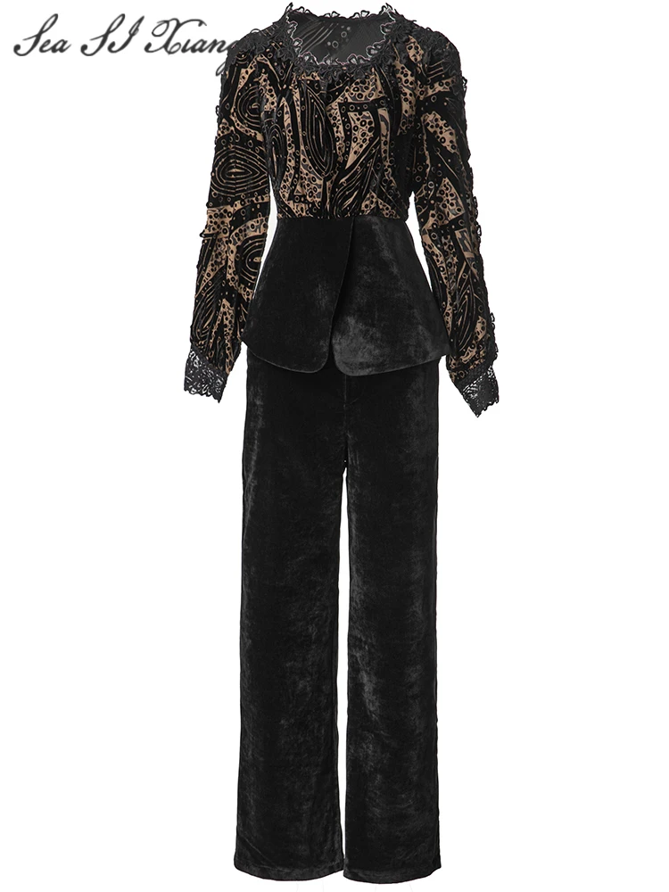 Женские Жаккардовые Топы Seasixiang с круглым вырезом и рукавами-фонариками + длинные