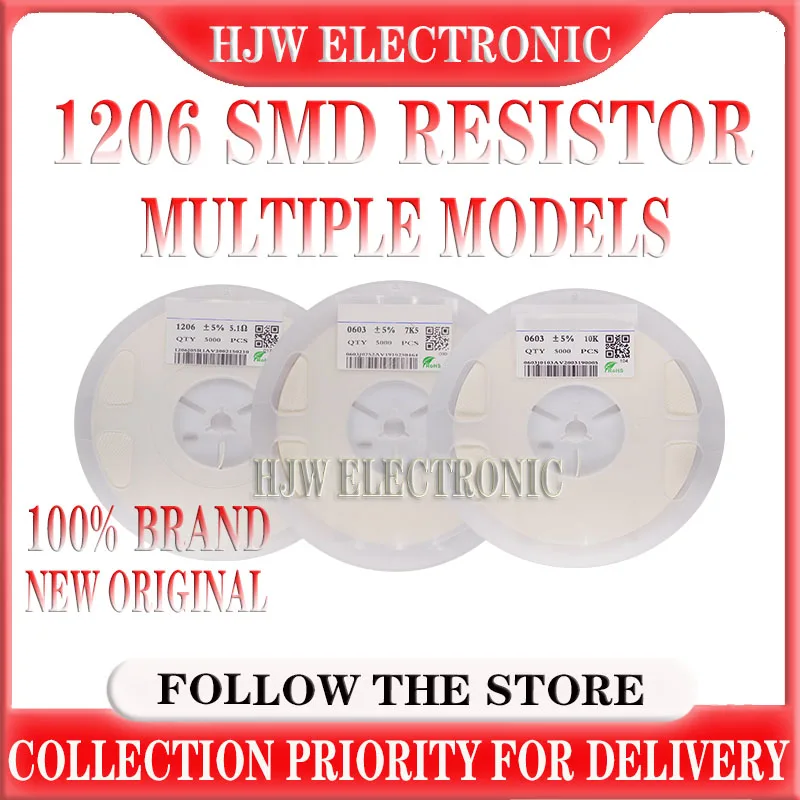Высокоточный резистор SMD 100 1206 1R 2R 3R 4R 5.6R 10R 20R 30R 40R 56R 68R 82R 0.1R 100R 220R 470R 1K 10K 20K 33K 82K 1% шт.