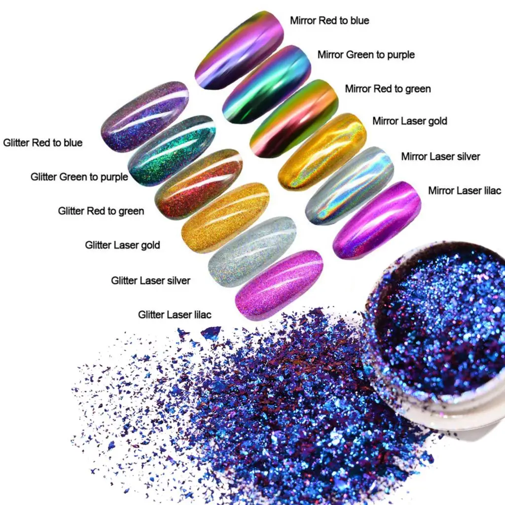 

6Colors Magic Mirror Chameleon Glitter Nail Flakes Sequins Powder Laser Gold Silver Irregular Paillette Manicure Nail Decoration