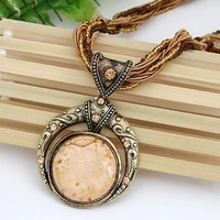 round unique carved bohemian vintage necklace ethnic style lady multilayer beads chain pendant necklace jewelry accessories