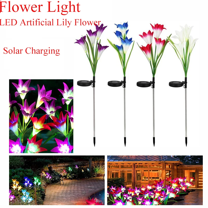 4 Packs Solar Lawn Light Outdoor Garden Flower Decorative Light Water-proof Bight Lily Lights Patio Walkway Yard Decor Lamp