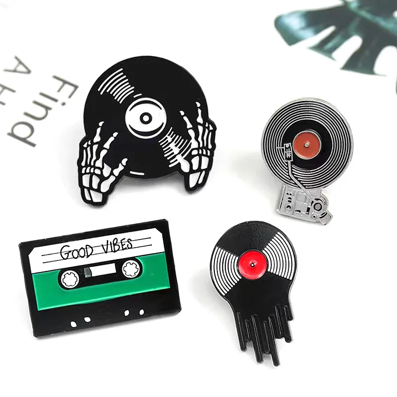 Vinyl Records Enamel Pins Custom Horror Music Tape Record Cd Brooches Lapel Badges Punk Jewelry Gift For Rock Singer Friends
