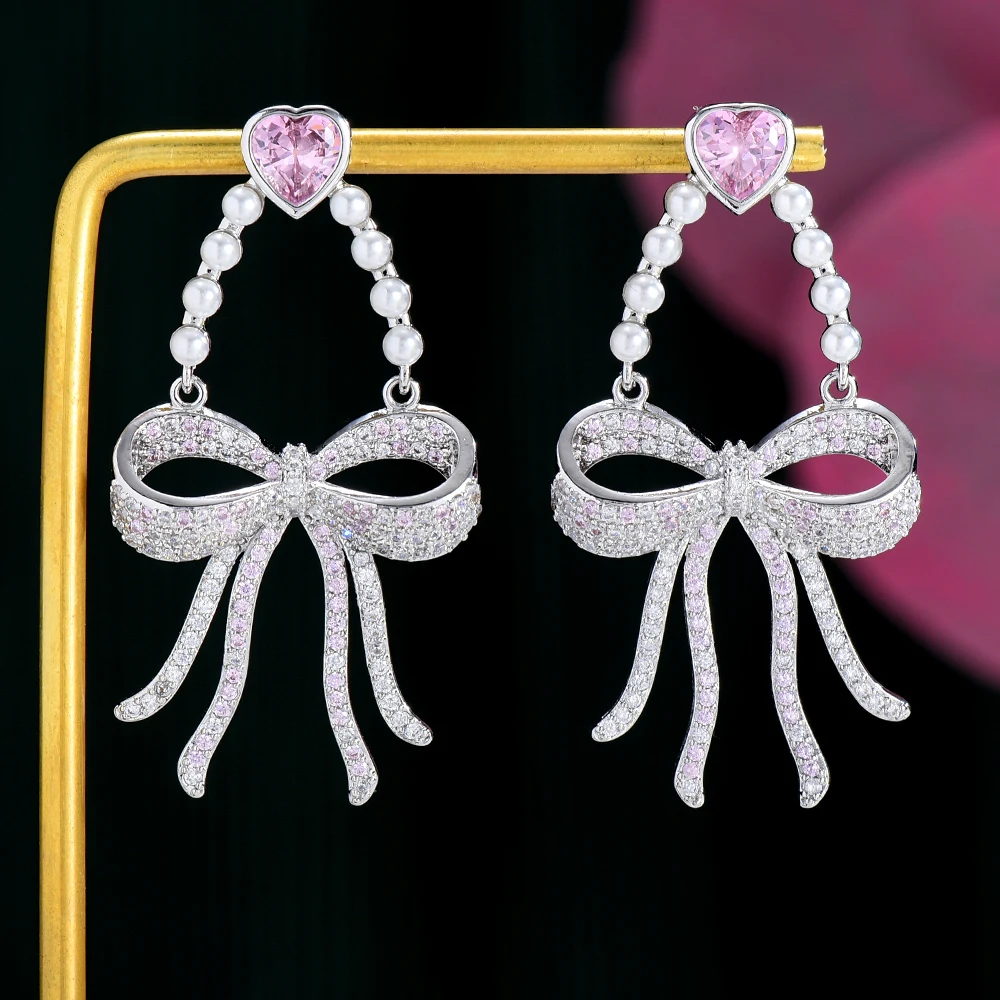 

Siscathy Fashion Sweet Bowknot Drop Earrings Women Luxury Cubic Zirconia Piercing Bridesma Party Celebration Nobleman Jewelry