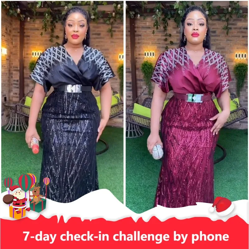 

Plus Size African Party Long Dresses for Women 2023 New Dashiki Ankara Sequin Evening Gowns Turkey Outfits Robe Africa Clothing