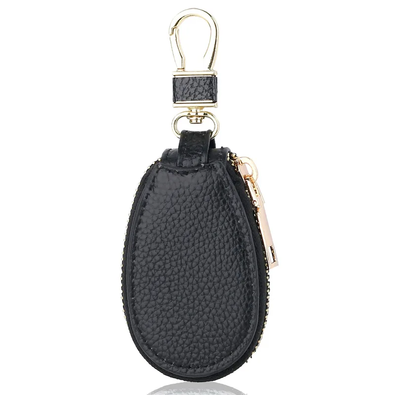 Universal Car Key Case Men's and Women's Black Soft Surface Embossed Genuine Leather Coin Purse Multi-Functional Keychain Storag