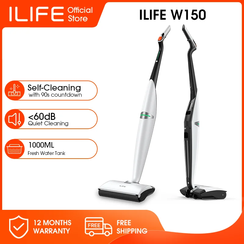 

ILIFE W150 Wireless Cordless Handheld Washing Cleaning Robot Mop Self-Cleaning Self-traction,70Mins Runtime,1L Large Water Tank
