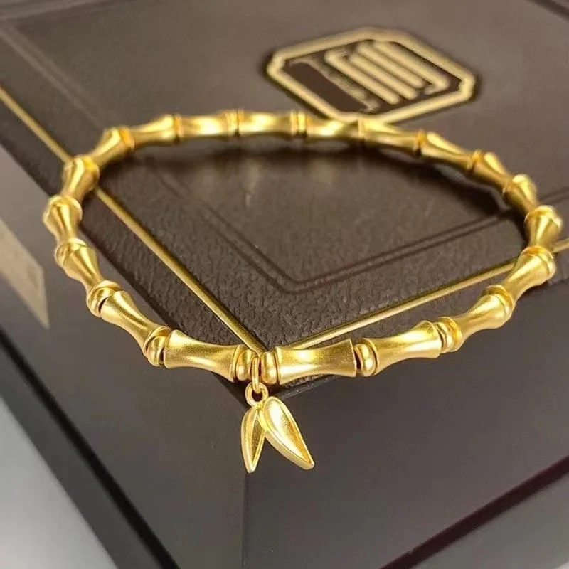 

the New Style of Ancient Copy 100% Real Gold 24k Inheritance Bamboo Bracelet Women Zhou Family with the Same Temperament