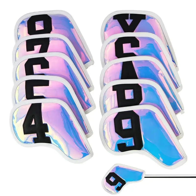 

Golf Club Cover 10pcs Waterproof Golf Iron Headcovers Set Mirror Plating Sports Golf Club Head Protector Golf Head Protection