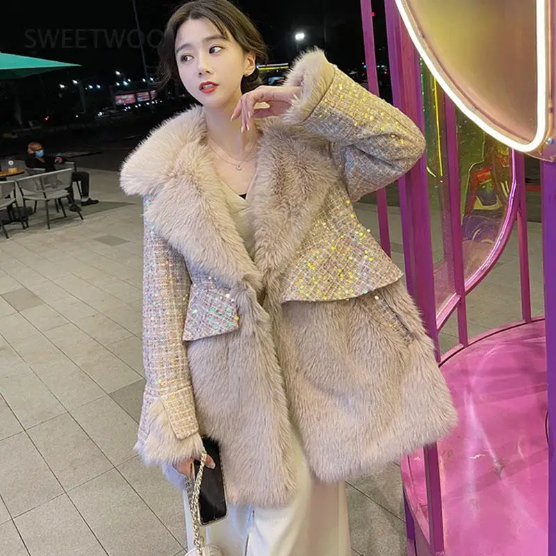 Fur Amp Faux Fur Sequins High Quality Female Coat 2021 New Winter Fashion Women Fur Coat Temperament Warm Women Fur Coat Slim