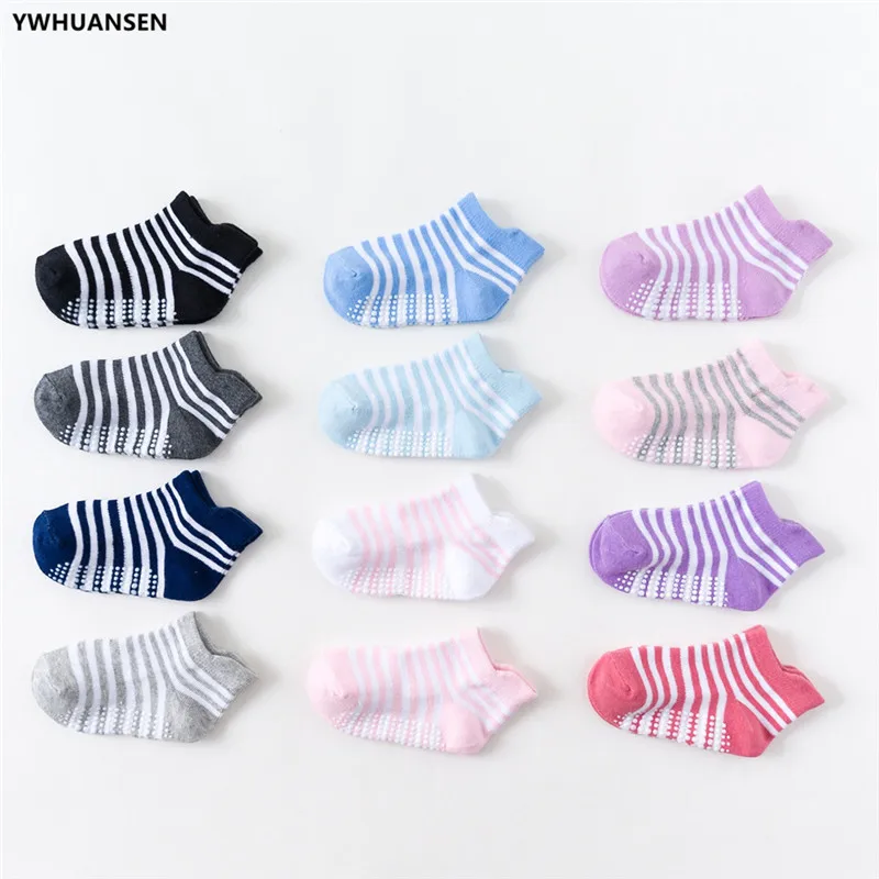 6 Pairs/lot 0 to 6 Yrs Cotton Children's Anti-slip Boat Socks For Boys Girl Low Cut Floor Kid Sock With Rubber Grips Four Season
