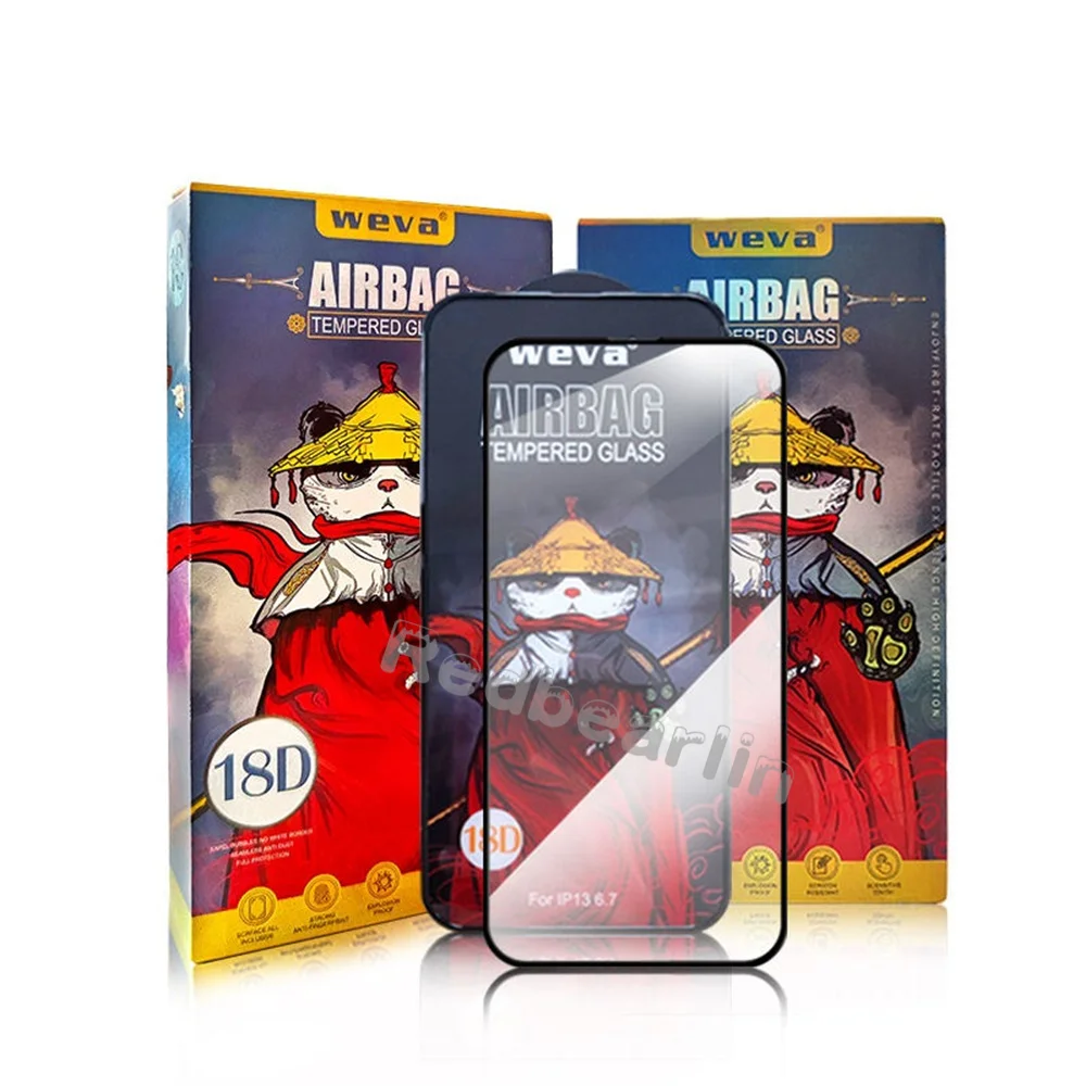 18d Airbag Silicone Edge Anti Broken Anti Shock Tempered Glass Screen Protector For Iphone 12 13 14 Pro Max 7 8 plus x xr xs max