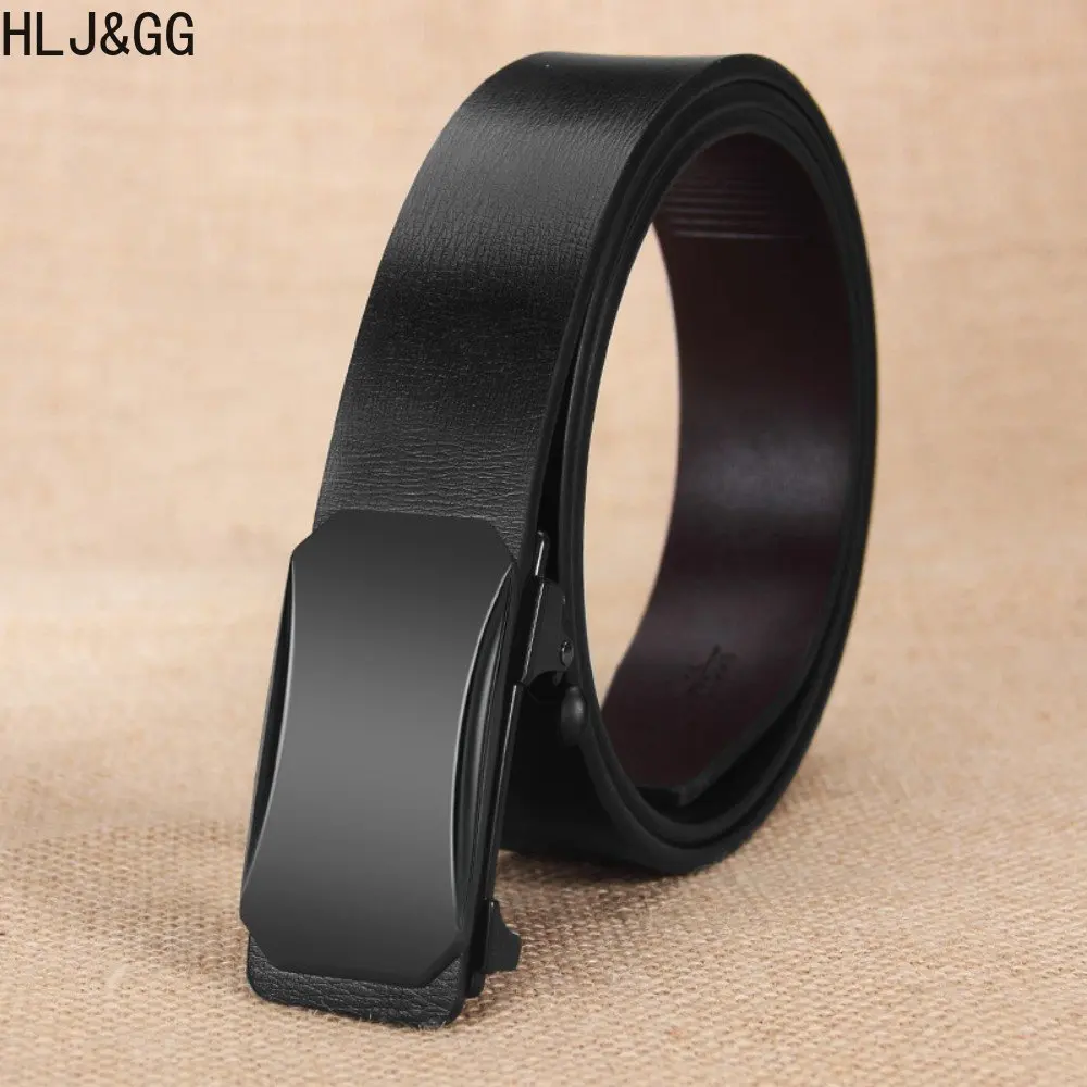 HLJ&GG High Quality Man's Black Belt Casual Automatic Buckle Split Leather Belts for Male Minimalist Style Homme Waistband New