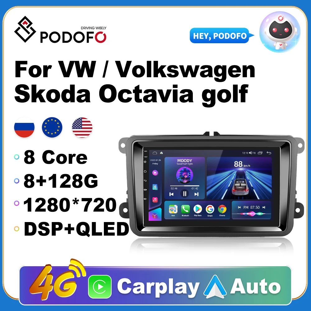 

Podofo Car Radio Multimedia player For VW Volkswagen Passat B7 B6 Golf Touran Polo Tiguan Jetta 2 din Android 10 Carplay DVD GPS