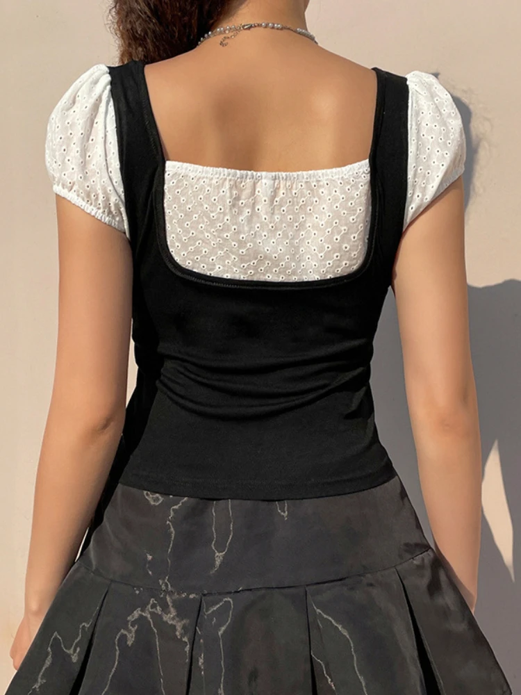 

Кроп-топ женский летний с квадратным вырезом и коротким рукавом