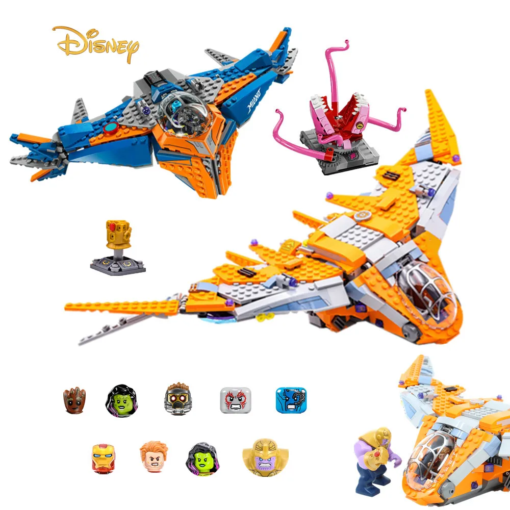 

marvels Guardians Galaxy Spiderman Iron Man Stark Jet Thanos Battle Aircraft Avengers Toy Figures Building Block Brick Kid