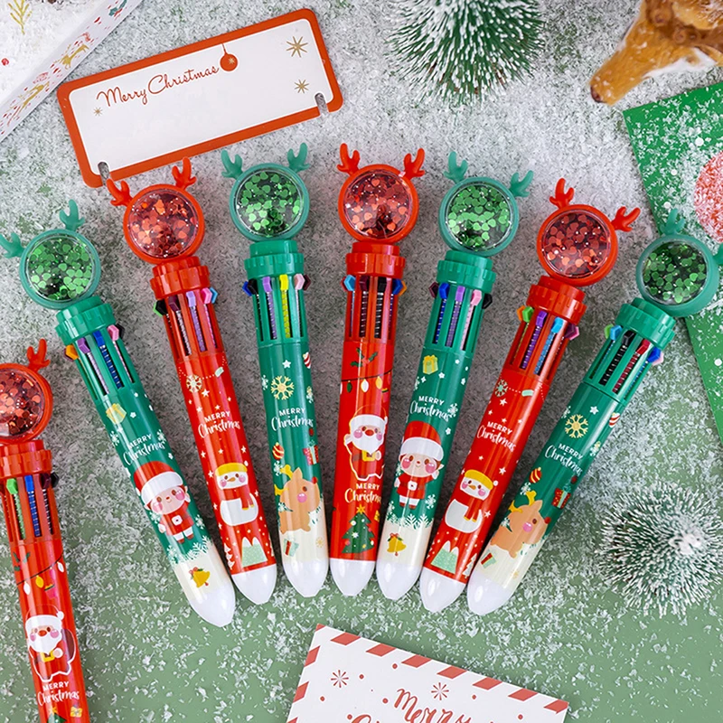 

Ballpoint Pens Cute School Supplies 10 Colors Creativity Christmas Stationery Oil Pens Press Colored Pens Student Gift Kawaii