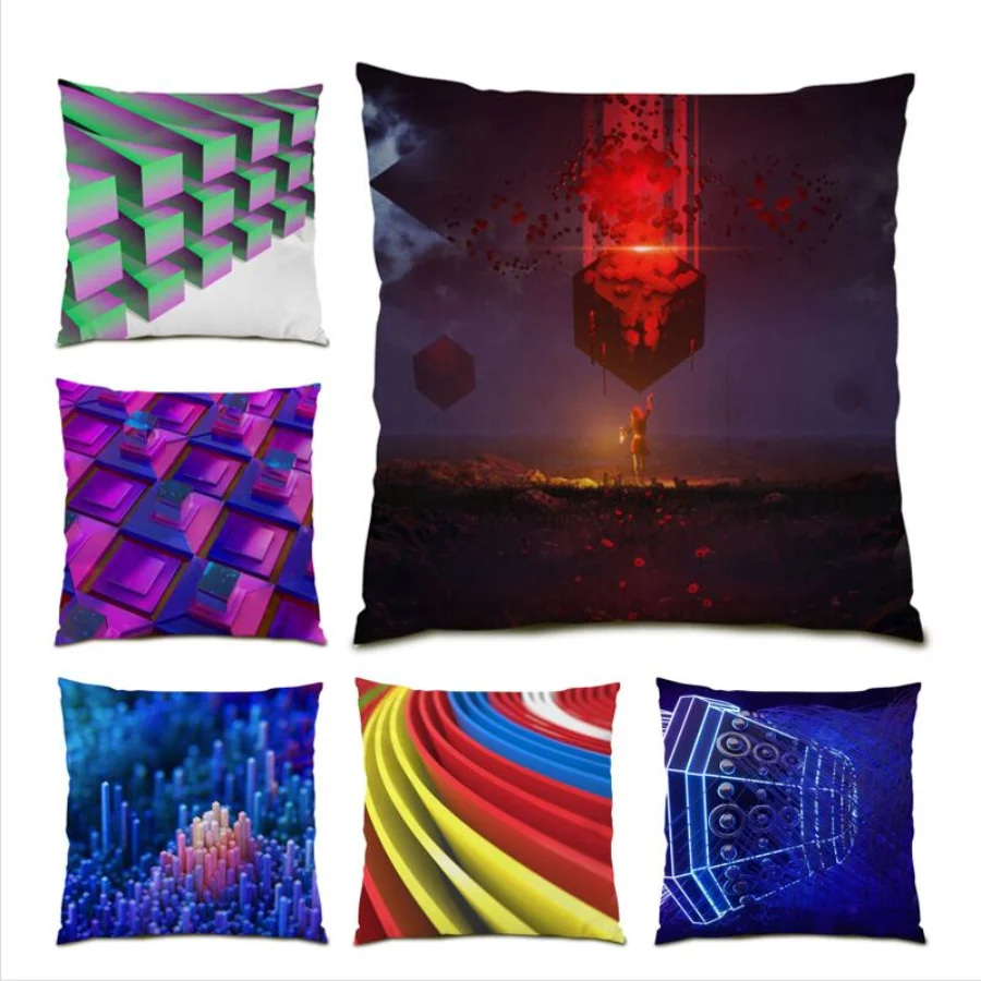 

Cushion Cover 45x45 Throw Pillow Covers Color Geometry Decoration Home Polyester Linen Line Living Room Decoration Velvet E0623