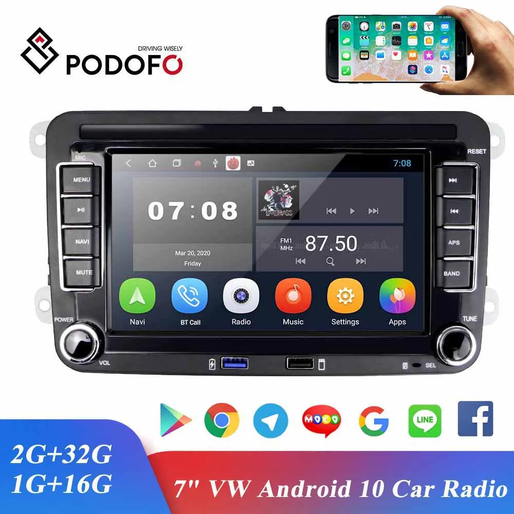 Podofo أندرويد 2 الدين راديو السيارة مشغل وسائط متعددة 7 