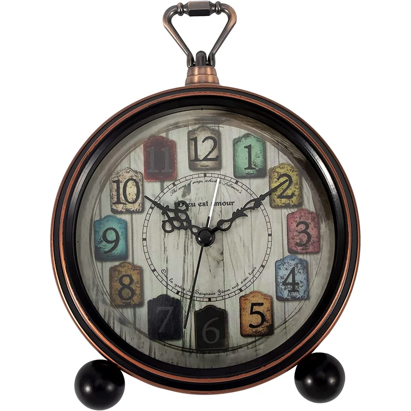 

5 Inch Retro Alarm Clock Non Ticking Silent Metal Antique Table Desk Shelf Quartz Clock, Loud Wake Up Alarm Clocks