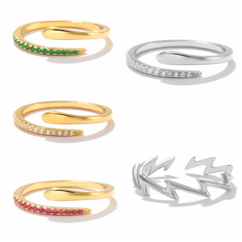 

ROXI Ins Geometry Zircon Stone Open Ring for Women 925 Sterling Silver Rings Jewelry Lightning Finger Ring Aros Plata 925 Mujer