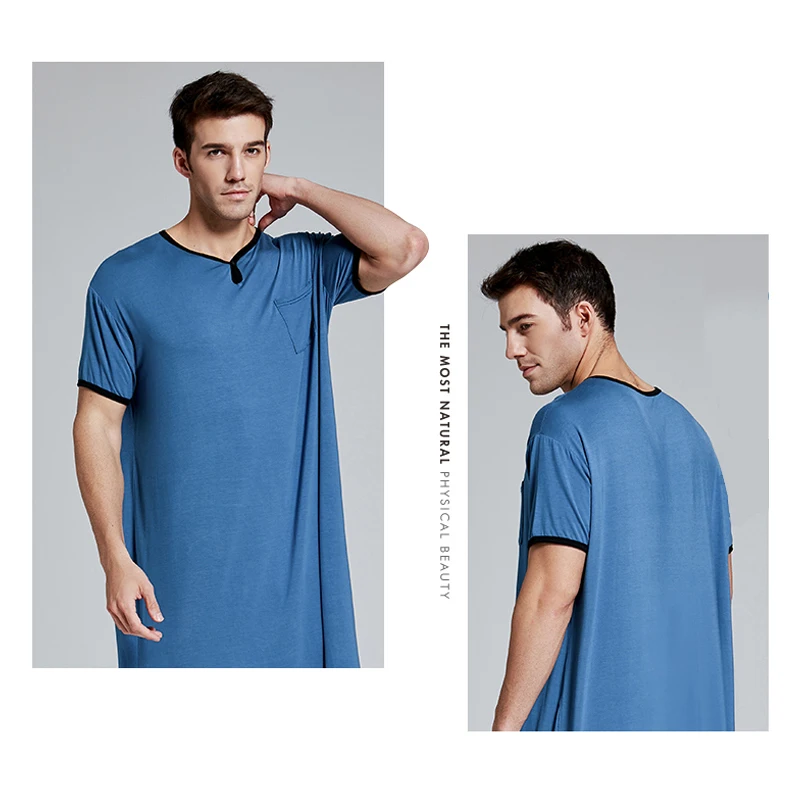 Muslim Robes Men Jubba Thobe Short Sleeve Pajamas Looser Cozy Cotton Homewear Bathrobes Hot Islamic Clothing Kaftan Abaya Homme