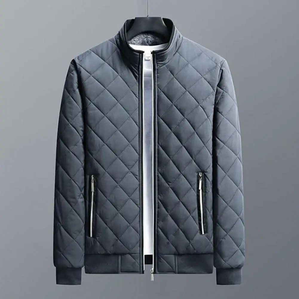 Popular Men Windbreaker Solid Color Thicken Washable Zipper Coat Windbreaker  Male Bomber Jacket for Daily Wear