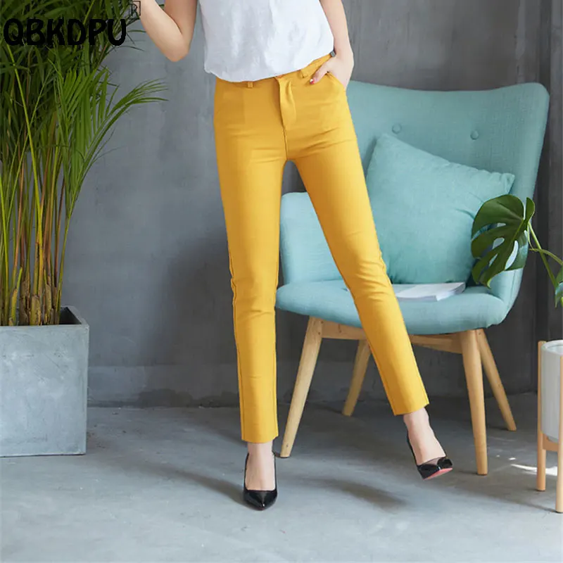 

Mother's Stretch Slim Classic Pencil Pants Candy Color Korean High Waist Straight Pantalones 2022 Spring Cotton Plus Size Capris