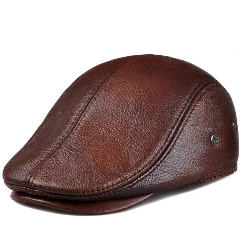 Men's outdoor leather hat winter Berets male warm Ear protection cap 100% genuine leather dad hat wholesale Leisure
