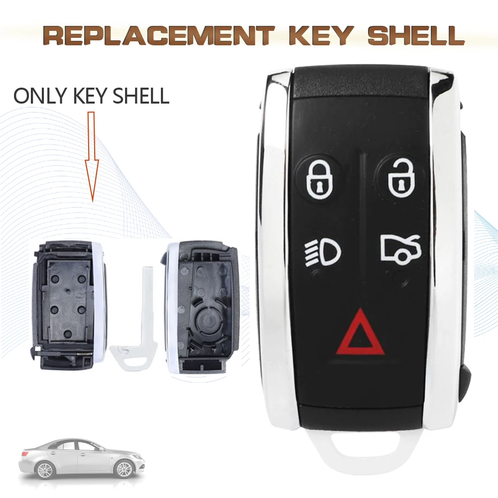 

KEYECU Smart Remote Car Key Shell Case Fob 5 Button for 2007-2013 Jaguar X-Type S-Type XF XFR XJ XJ8 XJR XK XKR