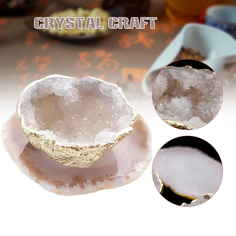 

Натуральный агат Хрустальная чайная чашка с чайным ковриком, чаша из грубого камня неправильной формы с кристаллами высокого качества, укр...