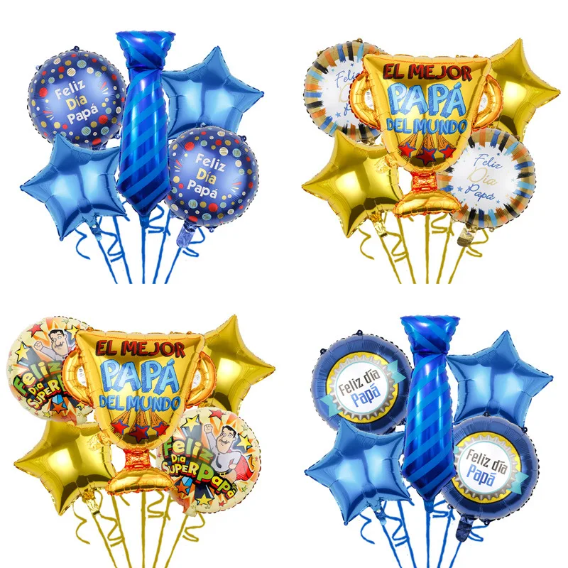 

5Pcs/lot Spanish Feliz Dia Papa Foil Balloons Happy Father's Day Helium Globos Air Balls Fathers Day Party Decorations Supplies