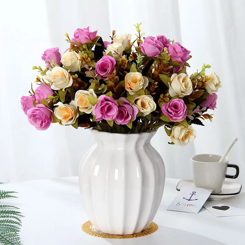 

10 Heads Artificial Flowers Wedding Silk Peony Bride Bouquet High Quality Rose Fake Flower Home Decoration Craft Accessories