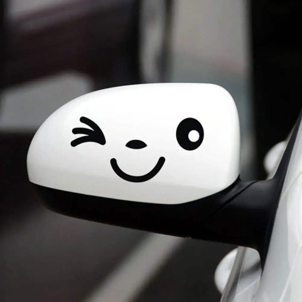 

2Pcs Y-111 Car Sticker Waterproof Non-fading Cartoon Reflective Cute Smile Rearview Mirror Sticker for Modification