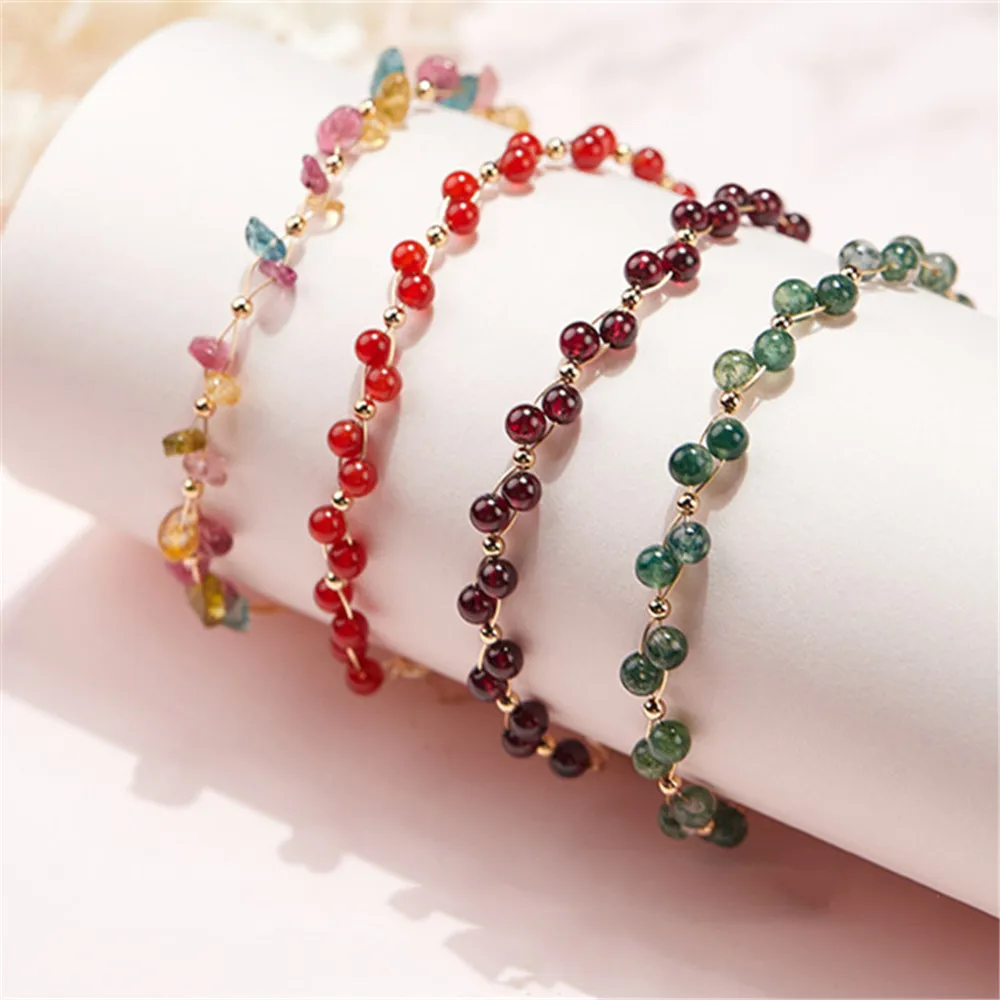 Натуральный гранат зеленый агат цветной Турмалин регулируемый браслет ручной