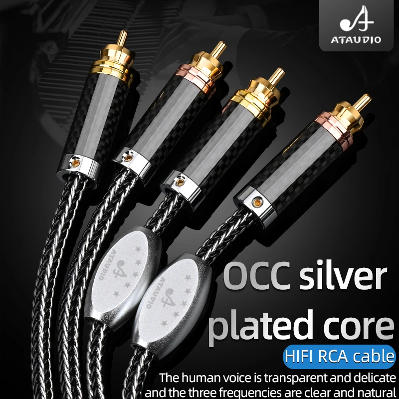 

ATAUDIO Hifi audio OCC silver plated RCA Audio interconnct cable hi-end RCA to RCA cable with gold plated RCA plug