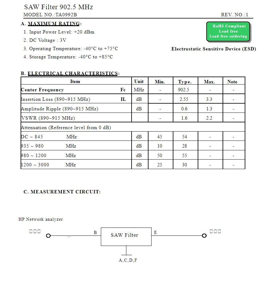 10 шт. TA0992B код GB совершенно новый оригинальный 902 5 MHz упакованный SMD пильный фильтр