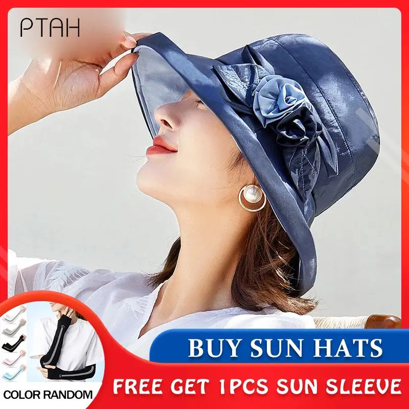 

[PTAH] Spring Foldable Bucket Hat for Women Girls Summer Sun Hat Fisherman Visor Cap Anti-UV Wide Brim Sunscreen Hats Cotton Cap