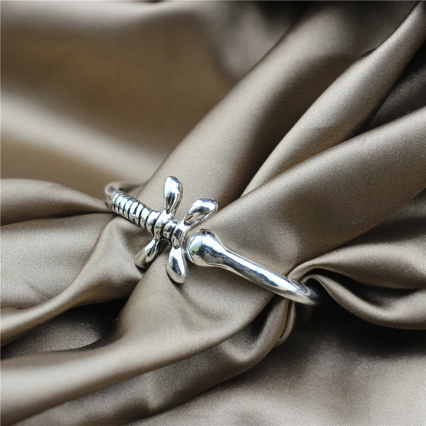 

Anslow Fashion Bangle Bracelet For Women Retro Silver Plated Dragonfly Opening Size Femme Jewelry Accessory Charms LOW0898LB
