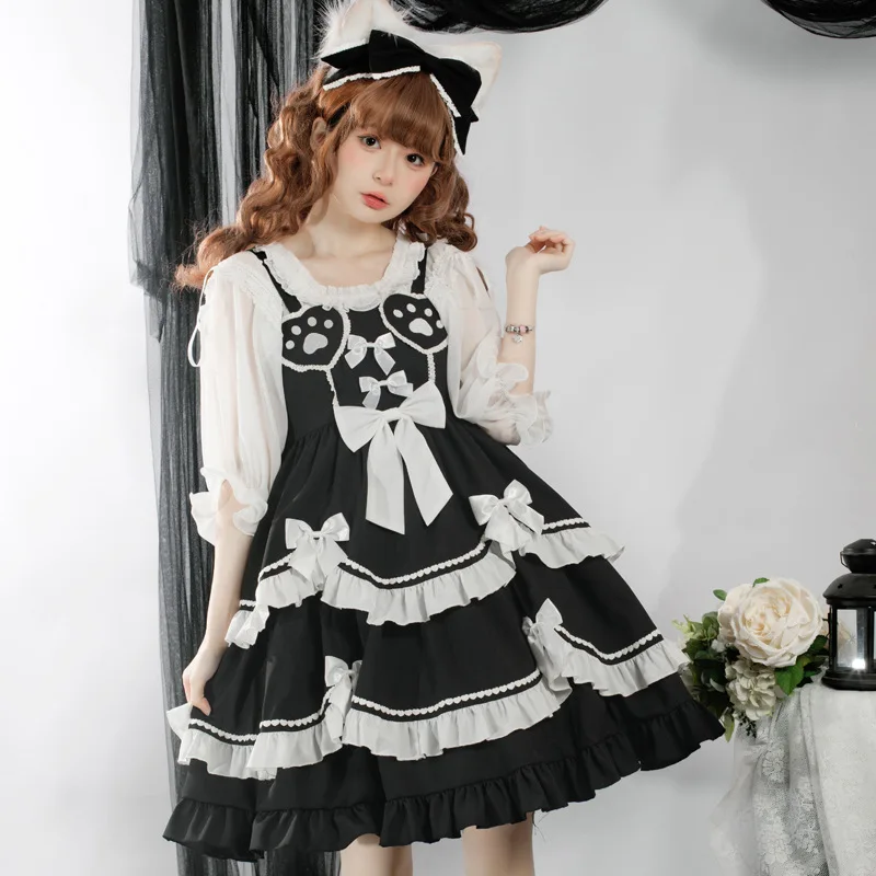 

[Sweet Dream In Old Days] Kawaii Harajuku High Waist Ruffled Patchwork Dress Sweet Sleeveless Lolita JSK Dress Fairy Vestidos