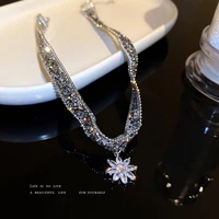 fashion crystal ice flower pendant necklace glitter adjustable metal chain women chic punk choker clavicle chain neck jewelry
